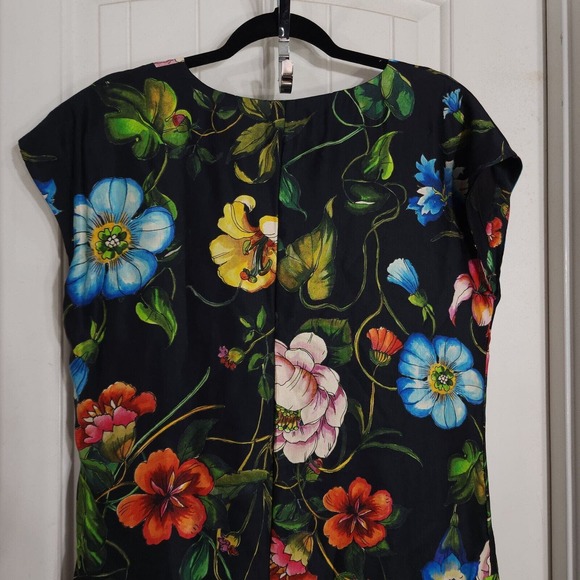 Biya Johnny Was Womens Dress Linen Black Red Blue Floral Drop Waist Shift Size S - Picture 9 of 10